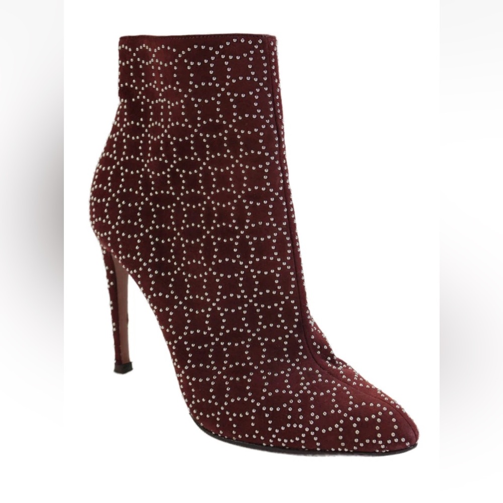 Alaia Womens Suede Beaded Zip Up Ankle Boots Bordeaux Red Size 39.5 9.5